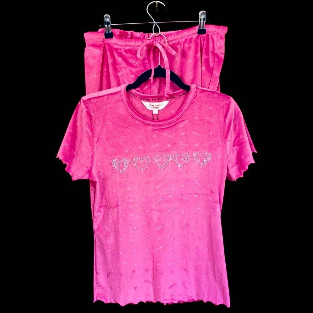 Juicy Couture Y2K Pink Lounge Set NWT Rhinestone Baby Tee & Shorts Pajama Set